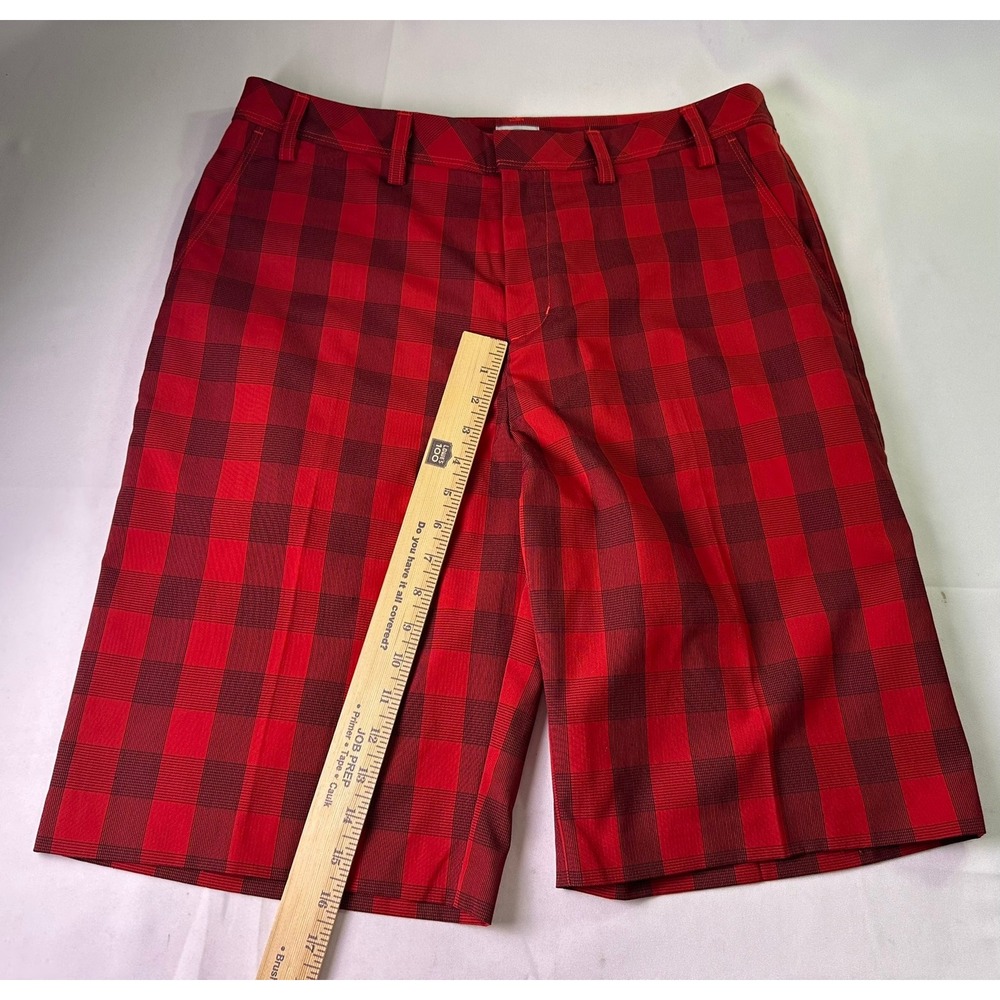Adidas Golf Shorts Men 34 Red Black Buffalo Check Plaid Performance Stretch Flat - Picture 11 of 11